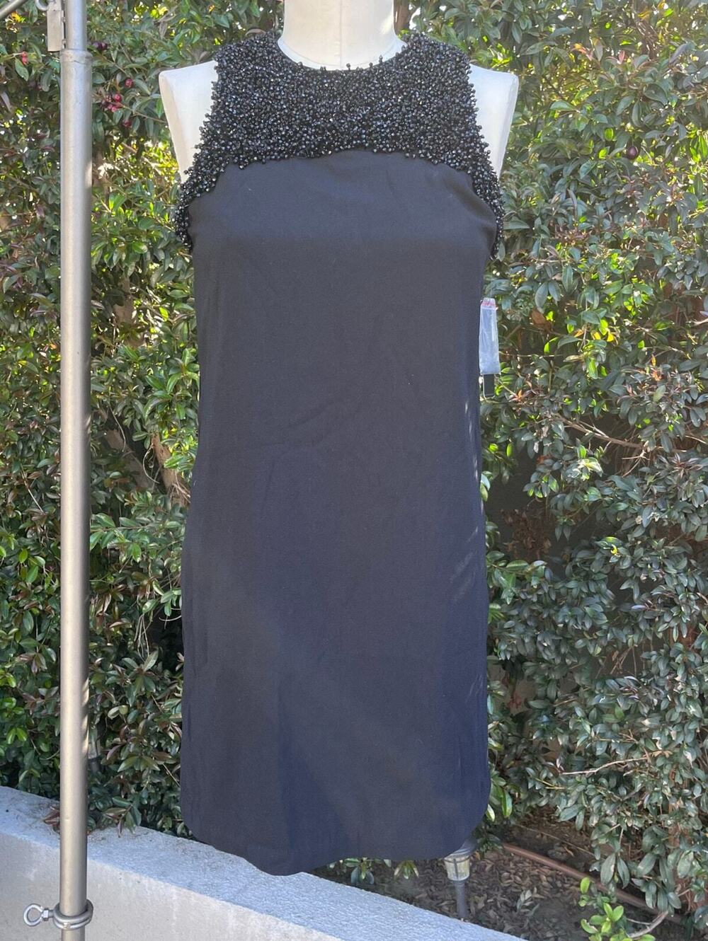 NWT Laundry by Shelli Segal Black Beaded Cocktail Dress Size 2 (Fits Larger)